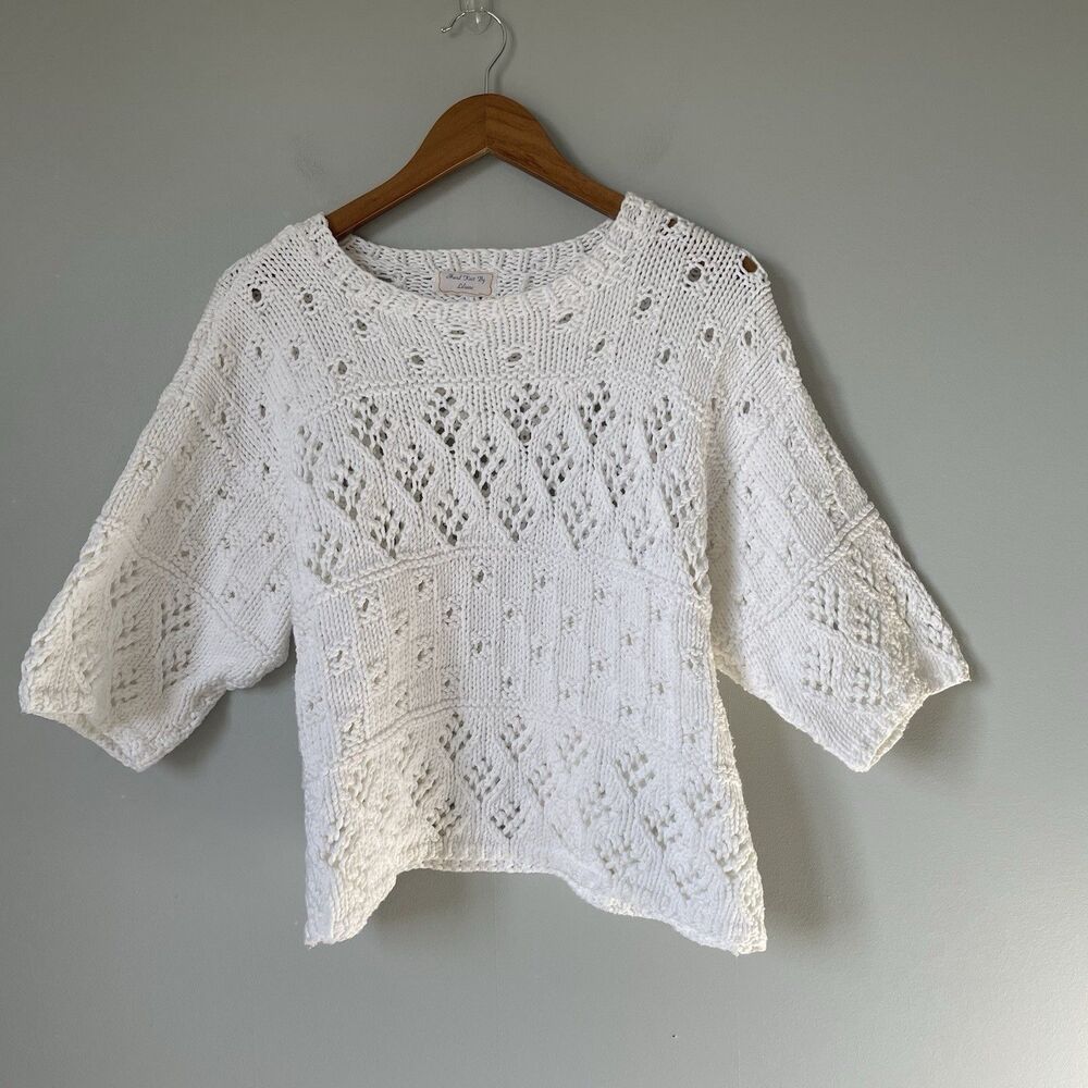 Vintage Handmade Knit Crochet Sweater Cottagecore White Ivory Women's Size Large